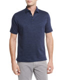 Herringbone Denim-Washed Polo Shirt