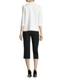 3/4-Sleeve Oversized-Collar Top, White