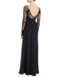 Long-Sleeve Cutout Gown, Noir