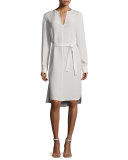 Long-Sleeve Peggy Silk Shirtdress, Putty