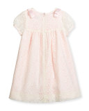 Cap-Sleeve Shirred Lace Swing Dress, Ivory, Size 2-4