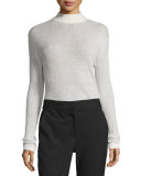 Ribbed Wool-Blend Turtleneck Top, Chalk