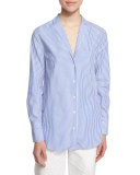 Ryder Long-Sleeve Striped Poplin Shirt, Blue/White