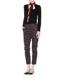 Mid-Rise Skinny Cropped Grid Pants, Black/Beige/Raspberry