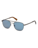 Titanium Double-Bar Aviator Sunglasses, Silver