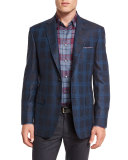 Plaid Two-Button Jacket, Gray/Blue