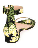 Lola Flat Floral Ankle-Wrap Sandal, Yellow