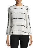 Striped Silk Bell-Sleeve Blouse, Soft White