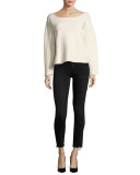 Looker Ankle Skinny Jeans with Frayed Hem, Blackbird