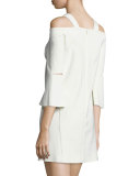 Cold-Shoulder Faille Mini Lantern Dress, Ivory