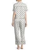 Faux-Quilted Print Cropped Two-Piece Pajama Set, White