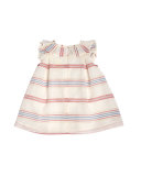 Sleeveless Striped Cotton & Linen Shift Dress, White, Size 2-6