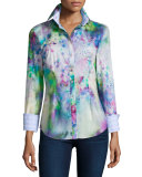 Katrina's Koi Pond Button-Front Shirt, Blue/White/Purple