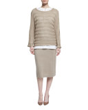 Mid-Rise Houndstooth Pencil Skirt, Almond/Latte, Plus Size