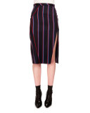 Monroe Striped Side-Slit Pencil Skirt, Navy/Tango