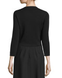 3/4-Sleeve Floral-Embellished Cardigan, Black/Green/White