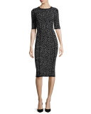 Leopard-Print Half-Sleeve Midi Dress, Slate/Black