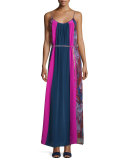 Celeste Mixed-Print Silk Maxi Dress, Berry