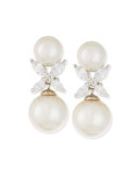 9.5mm Round Pearl & Marquis CZ Crystal Drop Earrings