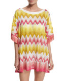 Zigzag-Print Fringe-Trim Tunic Coverup