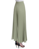 High-Waist Wide-Leg Plisse Pants, Green