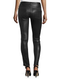 Angie 5-Pocket Leather Leggings, Black