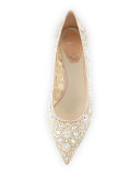 Crystal-Embellished Lace Low-Heel Pump, Lilac/Multi