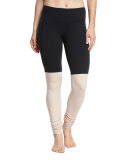 Goddess Ribbed Sport Leggings, Black/Buff