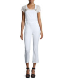 Antibes Cropped Denim Overalls, Blanc