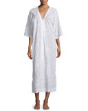 Embroidered Cotton Lawn Zip Caftan, White 