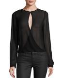 Calientie Surplice Top, Black