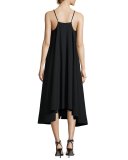 Sleeveless Washed Poplin Swing Dress, Black