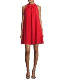 Sleeveless Mock-Neck Crepe Swing Dress, Red