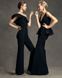 Sleeveless V-Neck Peplum Gown, Black