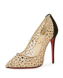 Follies Lace 100mm Red Sole Pump, Black/Natural 