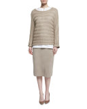 Mid-Rise Houndstooth Pencil Skirt, Almond/Latte, Plus Size