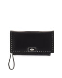 Shark Stud Calfskin Wristlet Bag, Black