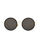 Trimmed Round Monochromatic Sunglasses, Black/Rose Gold