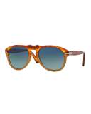 PO649S Aviator Sunglasses, Spotted Havana/Blue
