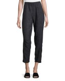 Washed Délavé Linen Cropped Pants, Denim