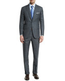 Birdseye Plaid Two-Button Wool Suit, Gray
