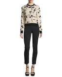 Long-Sleeve Embellished Cashmere Sweater, Nude