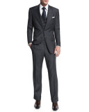 Windsor Base Sharkskin Three-Piece Suit, Charcoal