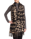 Helene Cashmere-Blend Animal-Print Stole, Camel