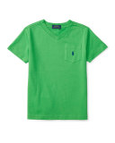Cotton Jersey V-Neck Tee, Green, Size 2-4