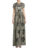 Short-Sleeve Floral Lace Gown 