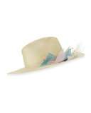 Florence Silk Flower Wide-Brim Fedora Hat, Yellow
