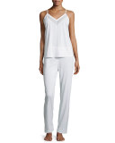 Spa Eyelet-Trim Three-Piece Pajama Set, White