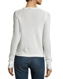 Estelle Herringbone Cashmere Scoop-Neck Sweater, Ivory