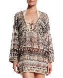 Printed Georgette Embroidered Caftan Coverup